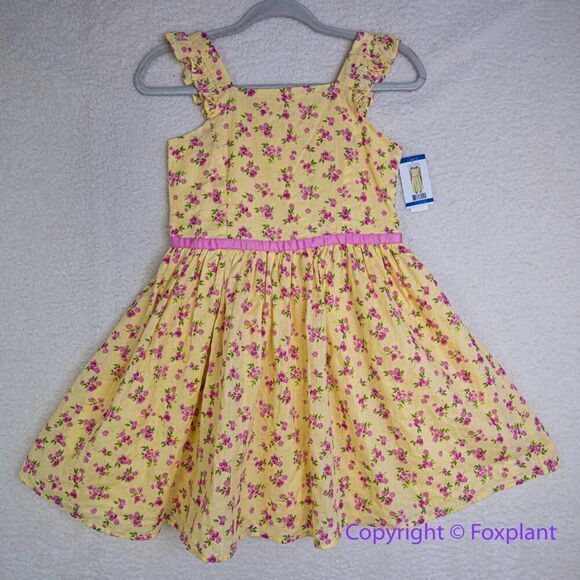 New! Zunie Girl Cotton Floral‎ fit and flare Knee-Length Dress yellow , size L - Picture 1 of 16